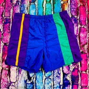 Vintage 90s Specialty Collection Men's sz L Retro Blue Colorblock Swim Trunks